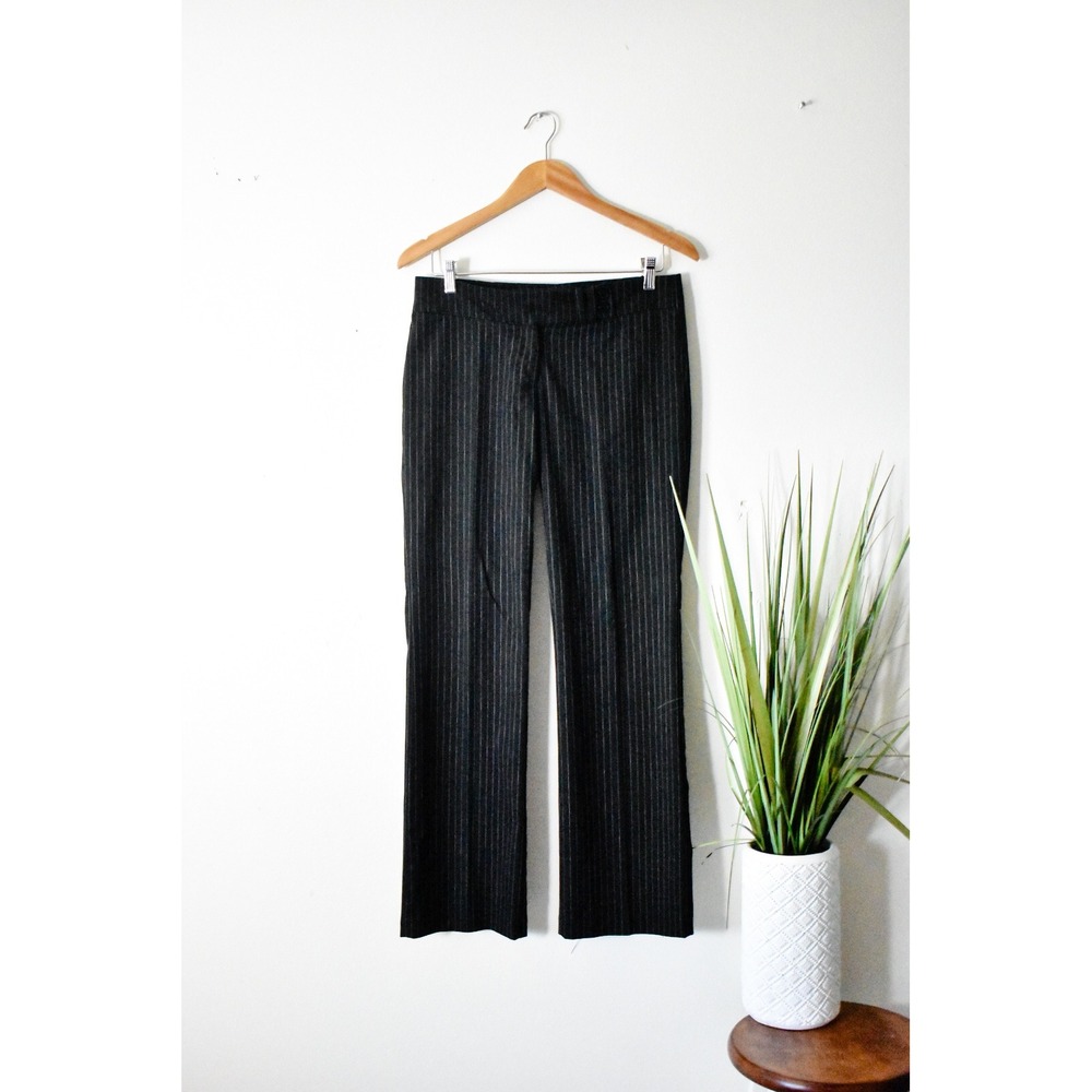 Blue Age Pinstripe Trousers Women Large Black 90s Low Rise Dress Pants